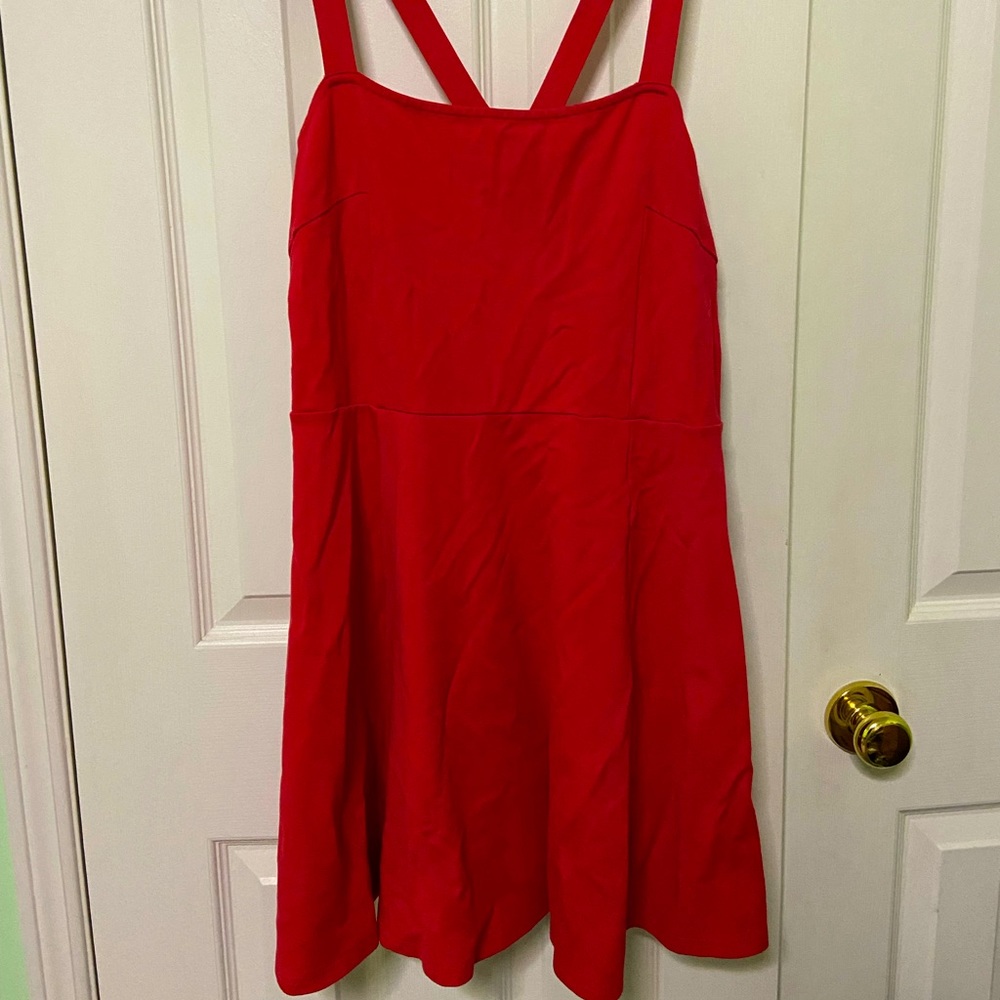 Red cotton dress with a cross cross back